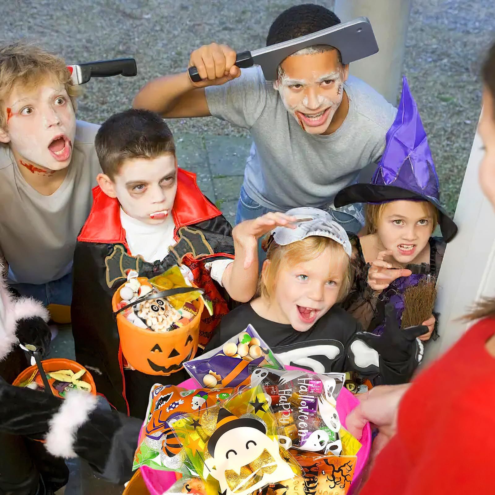 Halloween 450pcs Self-adhesive Candy Cellophane Treat Bags Cookie Bags For Halloween Trick Or Treat Goodie Party Favor Supplies-9 Patterns-Cannot Be Listed On Amazon Platform