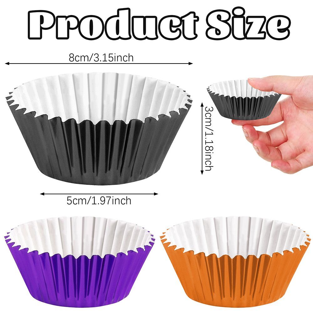 300 Pcs Halloween Foil  Liners Black Purple Orange Foil Metallic Cupcake Wrappers Halloween Party Standard For Halloween Party Birthday
