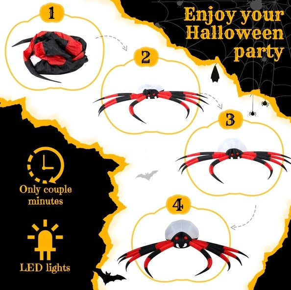 11.8 FT Halloween Inflatables Crawling Spider Outdoor Decorations With Rotating LED Lights