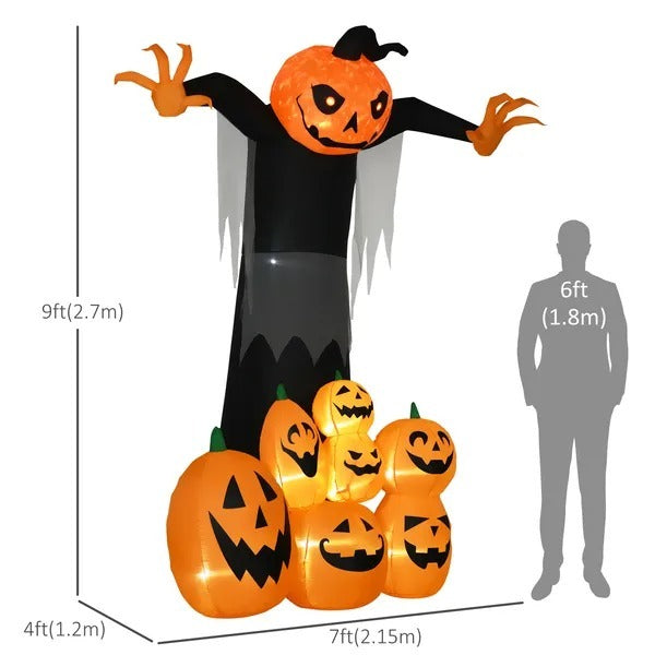 9ft Inflatable Halloween Decoration Pumpkin Ghost With Pumpkins, Blow-Up Outdoor LED Display For Lawn, Garden, Party