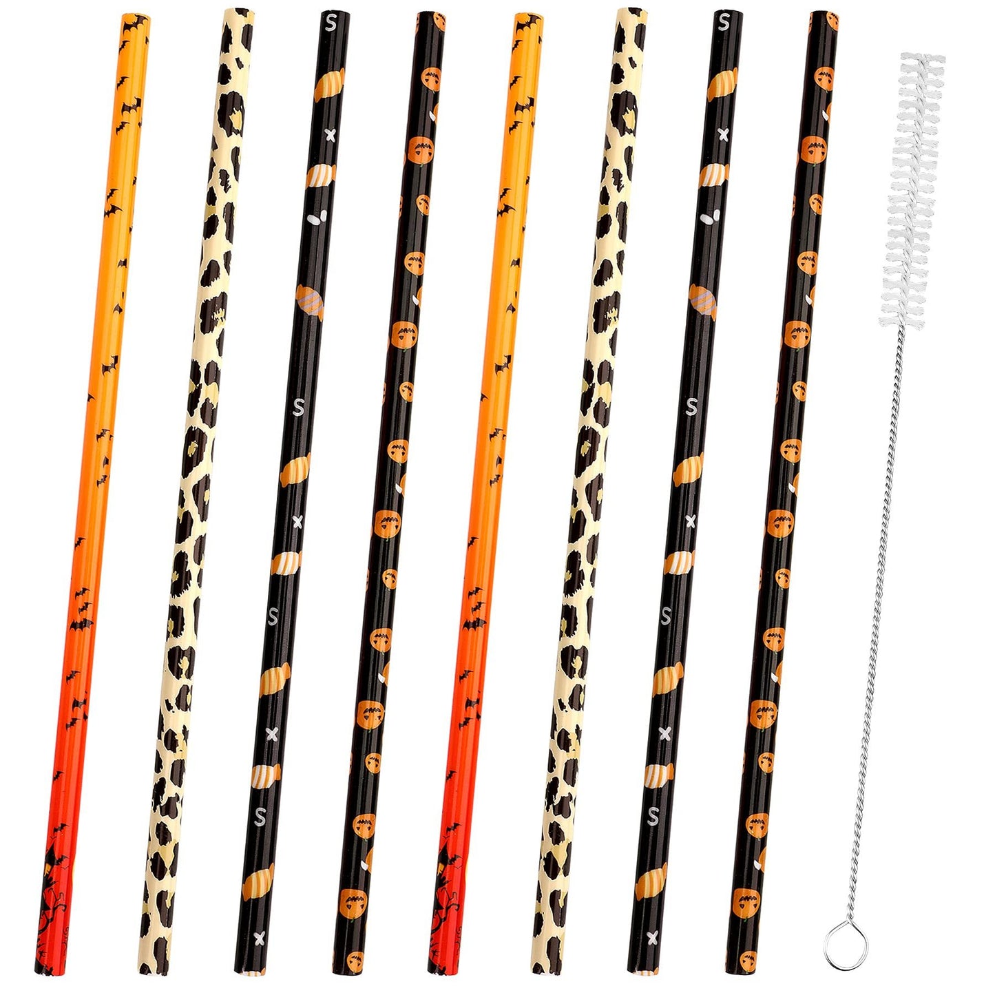 40 Pack Of 9 Inch BPA-Free Halloween Reusable Straws With Colorful Stripe Print Hard Straws For Mason Jars, Mason Glasses