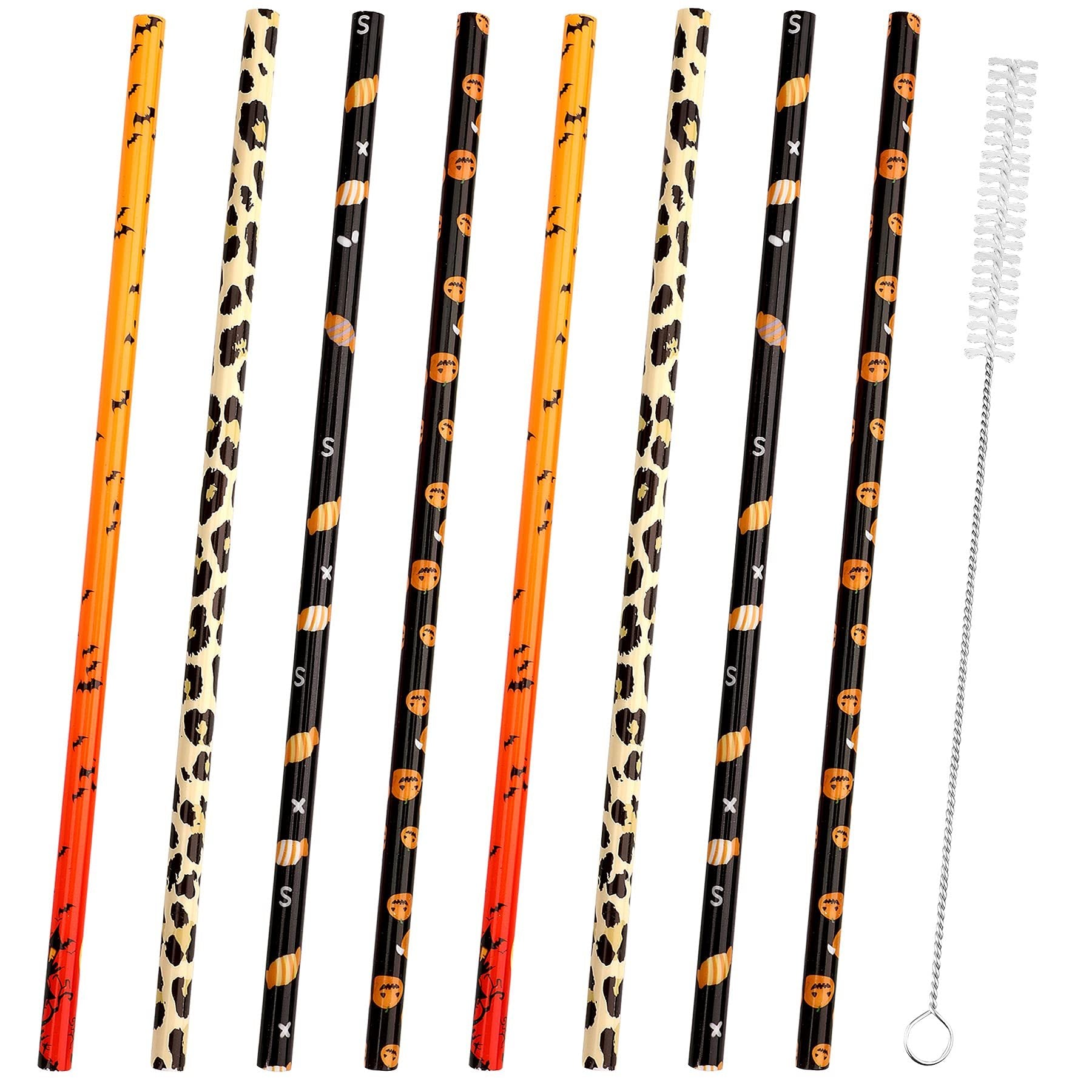 40 Pack Of 9 Inch BPA-Free Halloween Reusable Straws With Colorful Stripe Print Hard Straws For Mason Jars, Mason Glasses