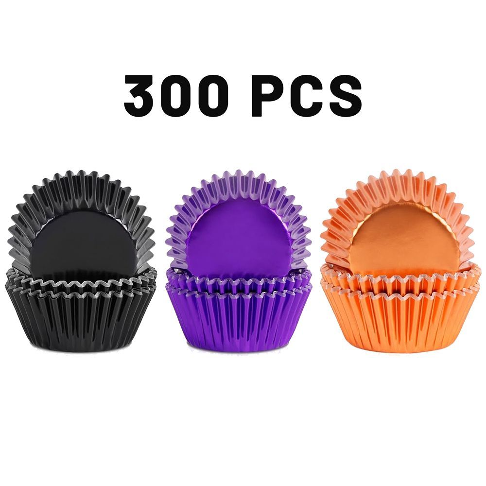 300 Pcs Halloween Foil  Liners Black Purple Orange Foil Metallic Cupcake Wrappers Halloween Party Standard For Halloween Party Birthday