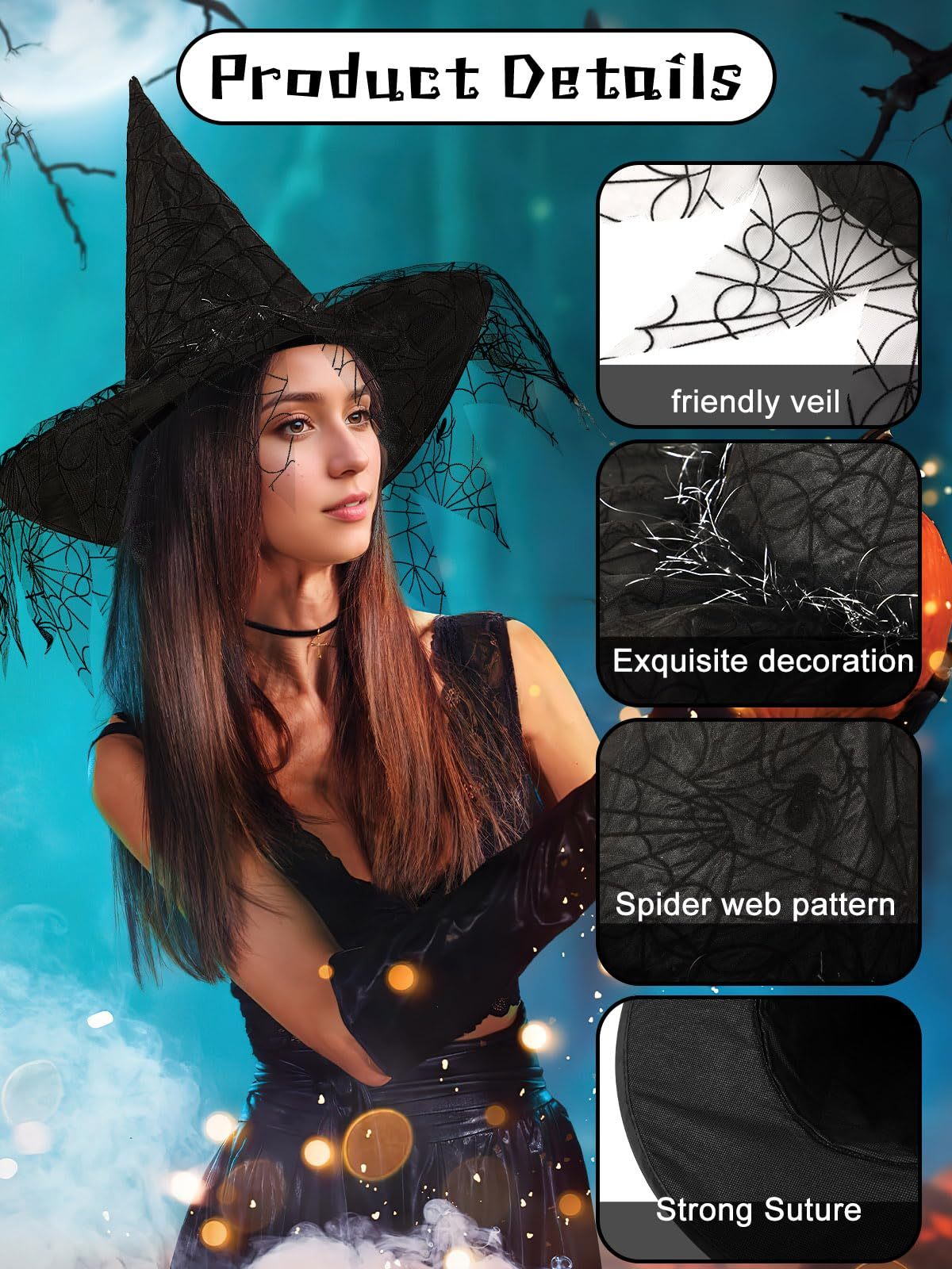 2 Pieces Halloween Witch Hat Costume Witches Hats For Women Black Foldable Pointed Cap For Halloween Party Costume-Ban On Selling On Amazon