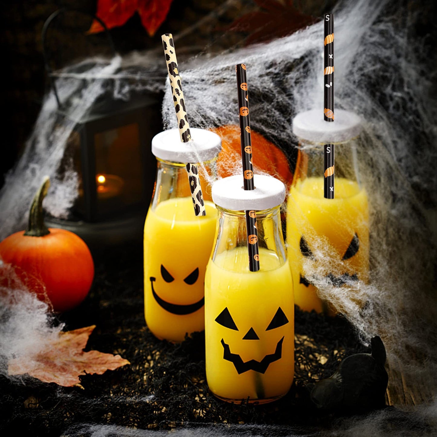40 Pack Of 9 Inch BPA-Free Halloween Reusable Straws With Colorful Stripe Print Hard Straws For Mason Jars, Mason Glasses