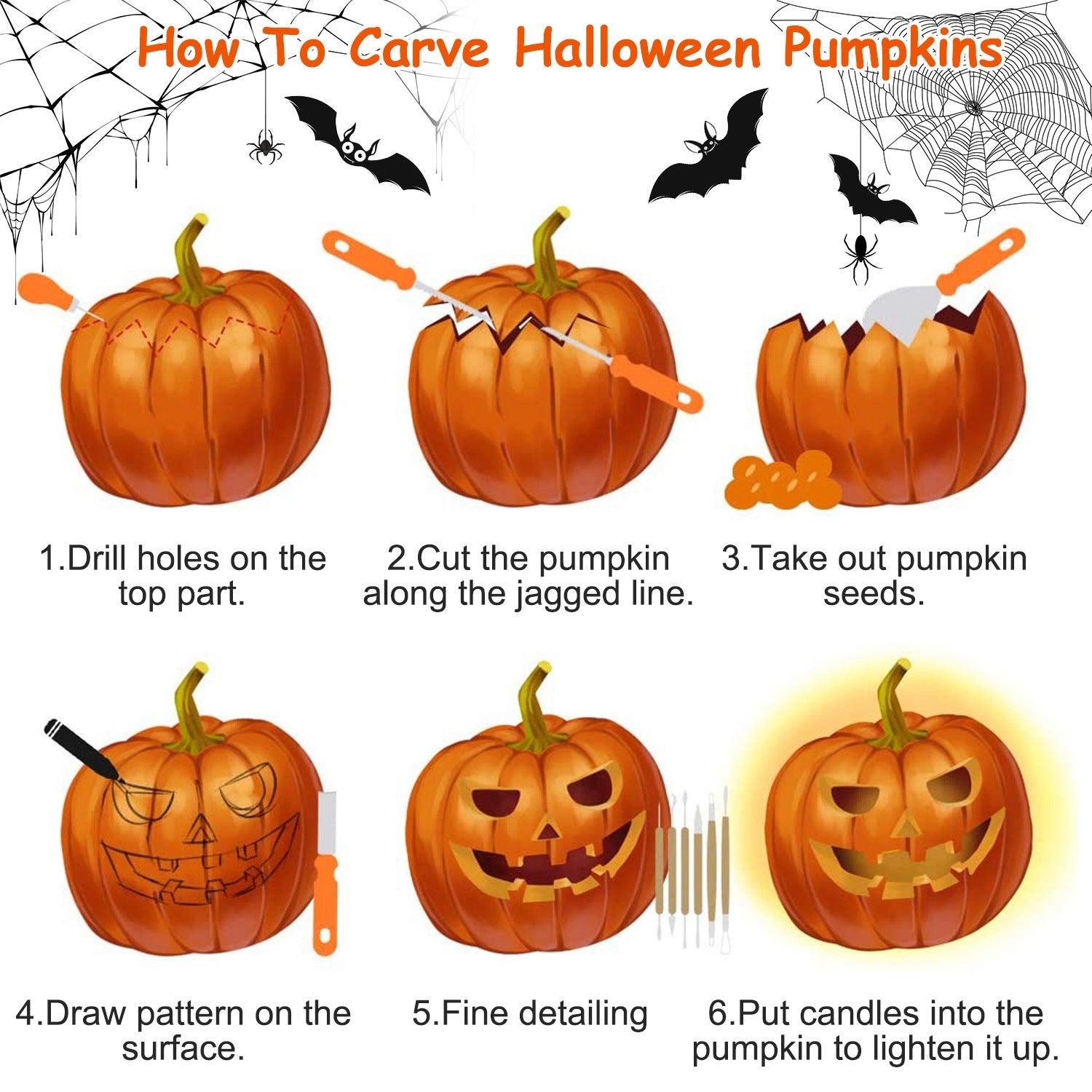 13Pcs Halloween Pumpkin Carving Kit Stainless Steel Carving Kit Pumpkin Sculpting Cutting Kit Halloween Decorative Tools