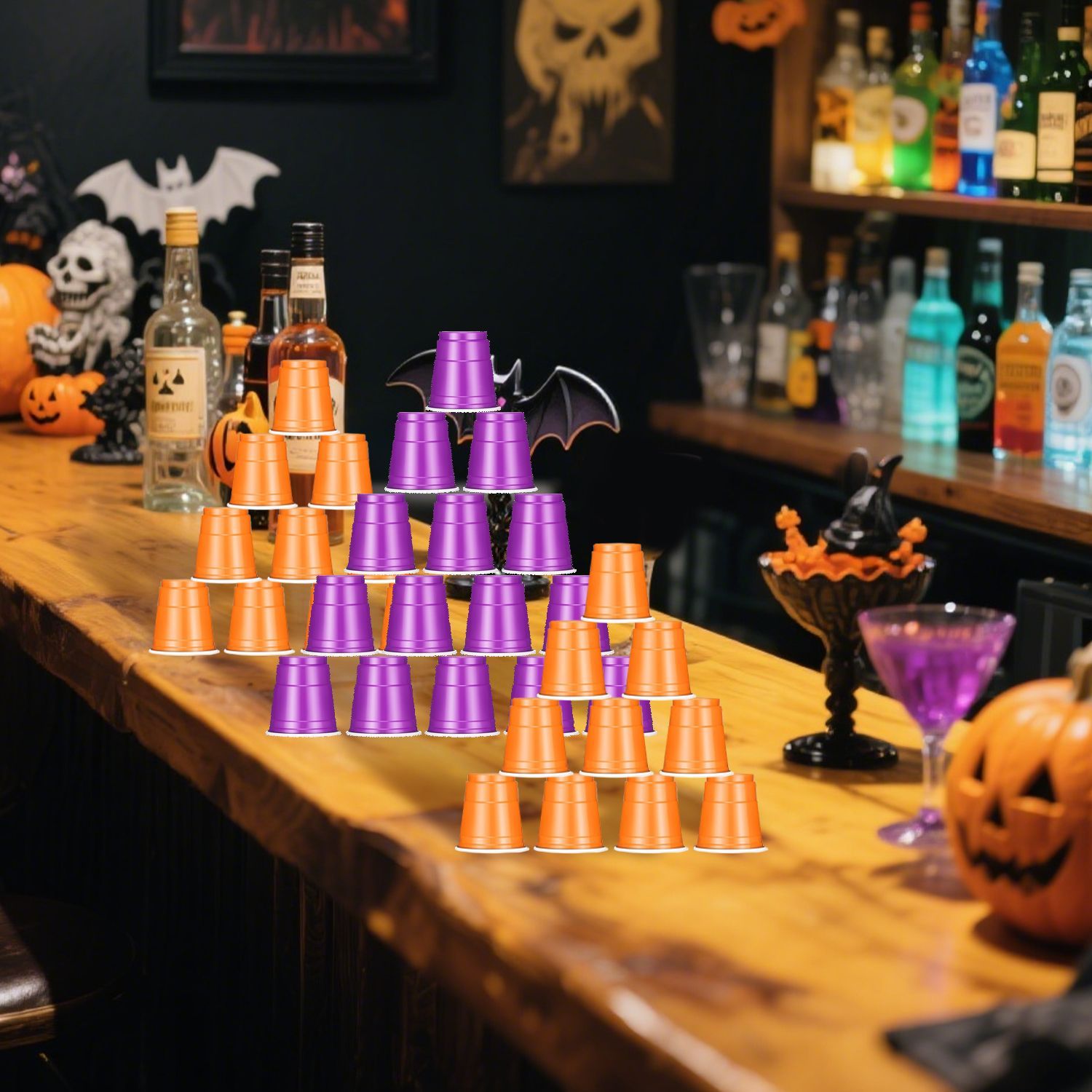 50 Pcs Mini Disposable Shot Glasses Halloween Plastic Shot Glasses Bulk Orange Purple 2 Oz Party Cups For Wine Whiskey Food Halloween Party Drinking Supplies Trick Or Treat Party Drinking Supplies