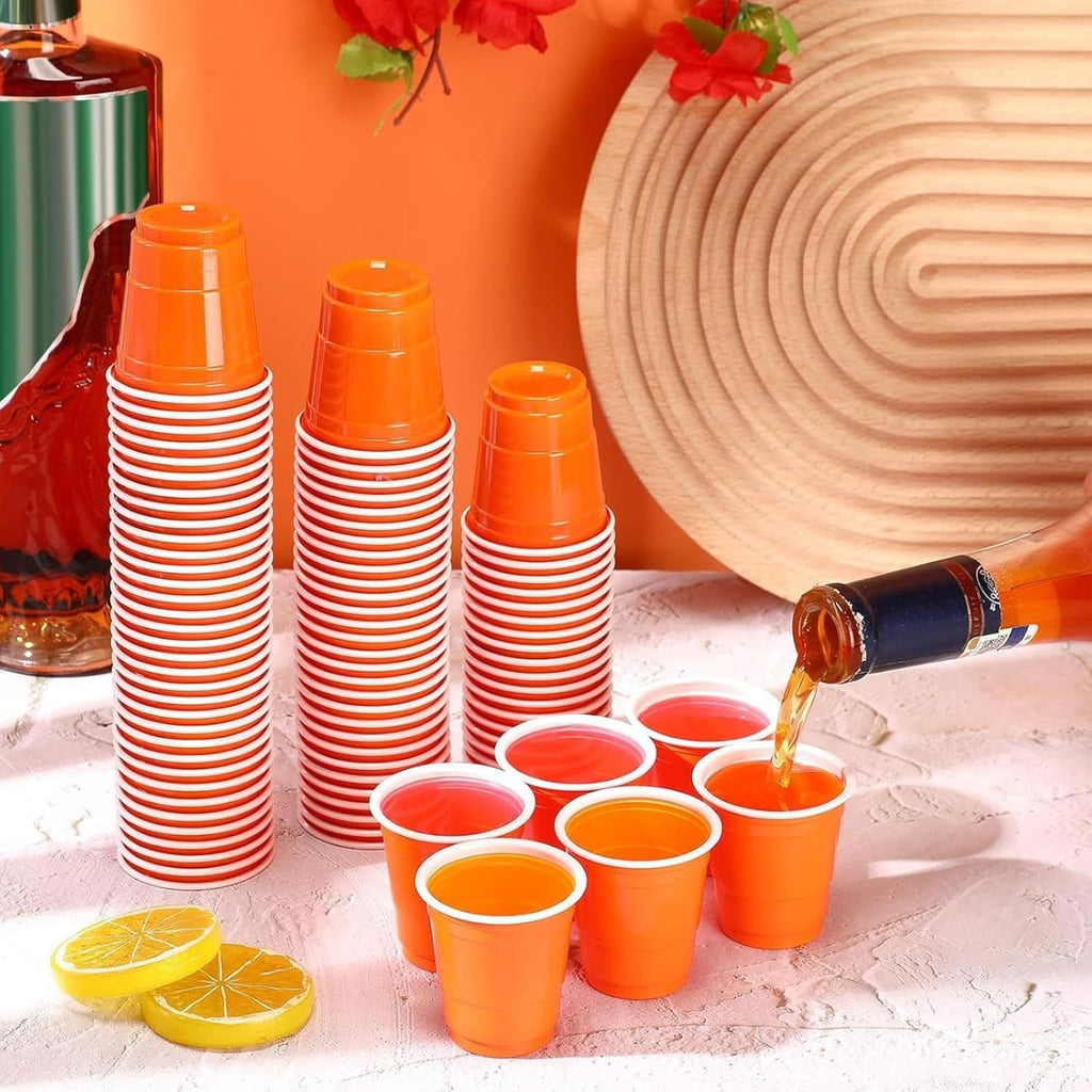 50 Pcs Mini Disposable Shot Glasses Halloween Plastic Shot Glasses Bulk Orange Purple 2 Oz Party Cups For Wine Whiskey Food Halloween Party Drinking Supplies Trick Or Treat Party Drinking Supplies