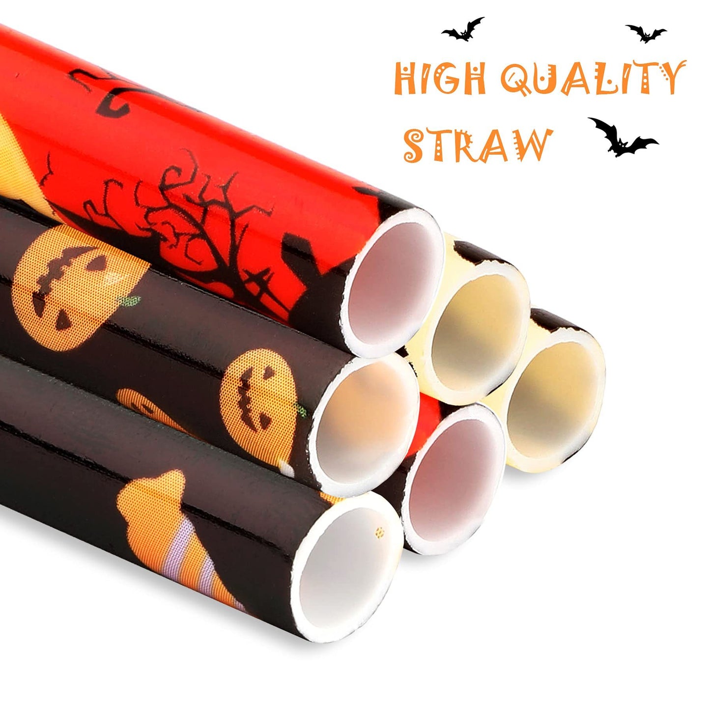 40 Pack Of 9 Inch BPA-Free Halloween Reusable Straws With Colorful Stripe Print Hard Straws For Mason Jars, Mason Glasses