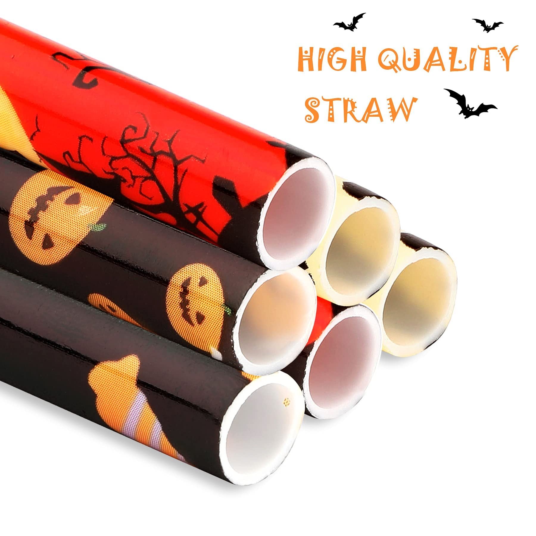 40 Pack Of 9 Inch BPA-Free Halloween Reusable Straws With Colorful Stripe Print Hard Straws For Mason Jars, Mason Glasses