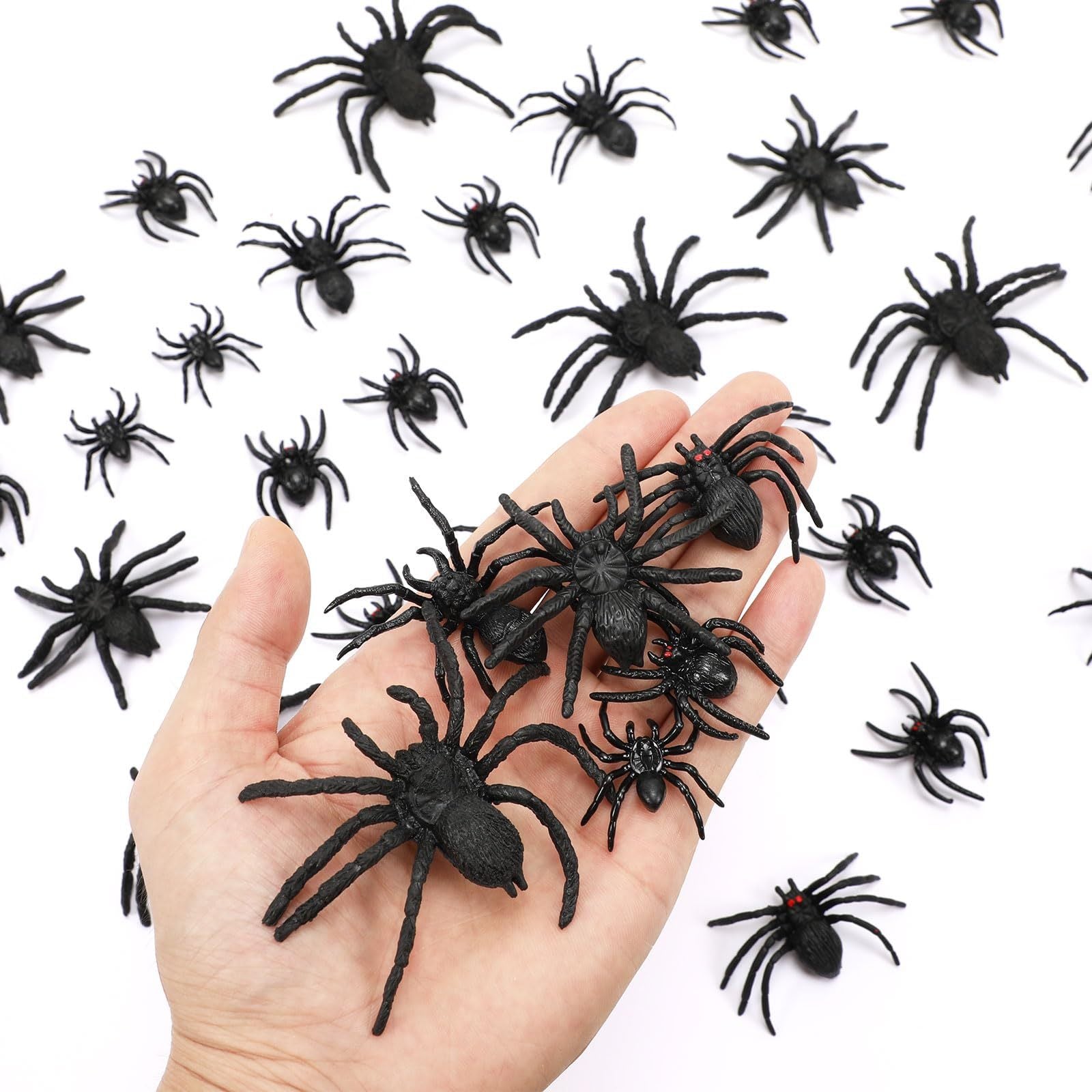 Plastic Spiders, 40 PCS Black Realistic Plastic Fake Scary Spiders Halloween Prank Props Halloween