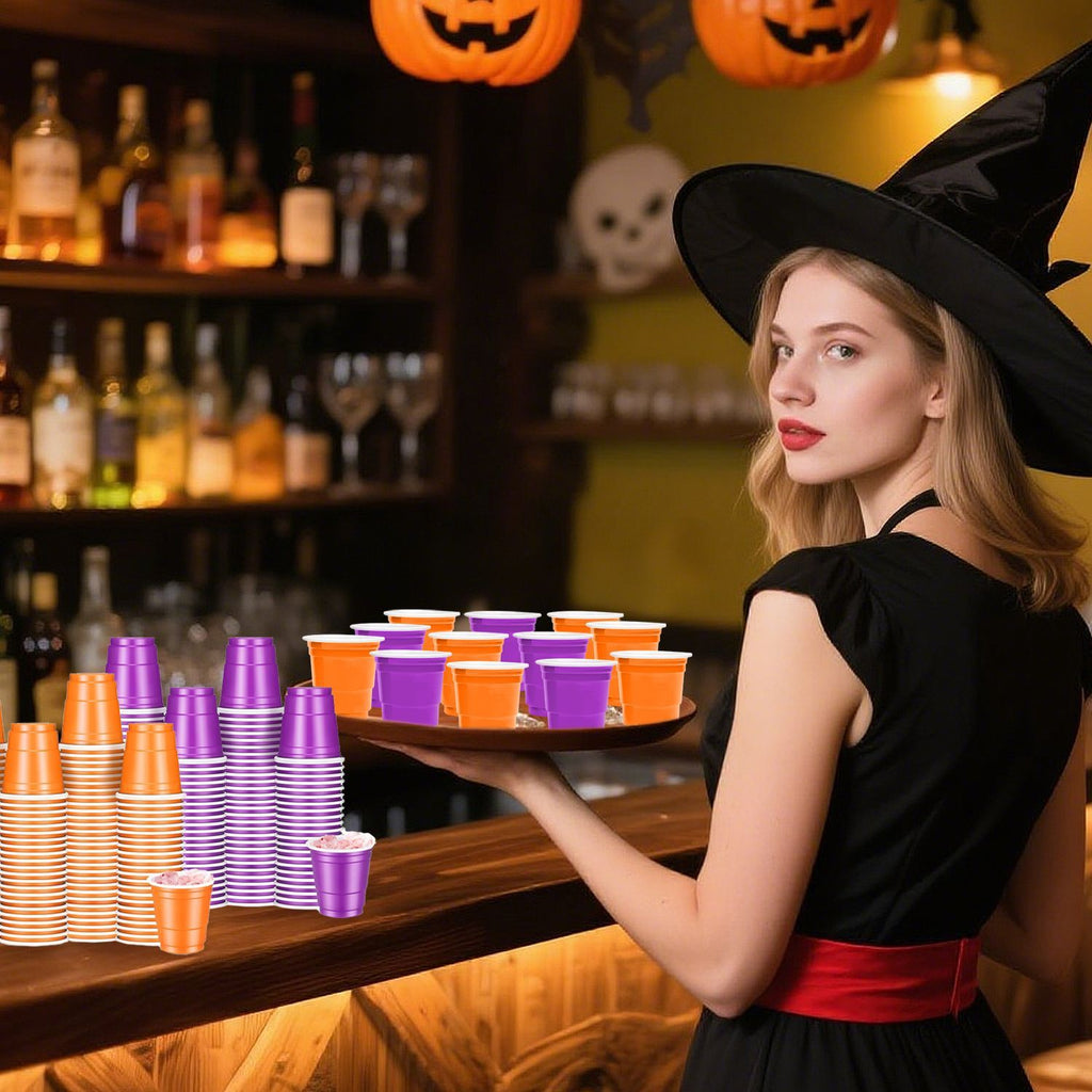 50 Pcs Mini Disposable Shot Glasses Halloween Plastic Shot Glasses Bulk Orange Purple 2 Oz Party Cups For Wine Whiskey Food Halloween Party Drinking Supplies Trick Or Treat Party Drinking Supplies
