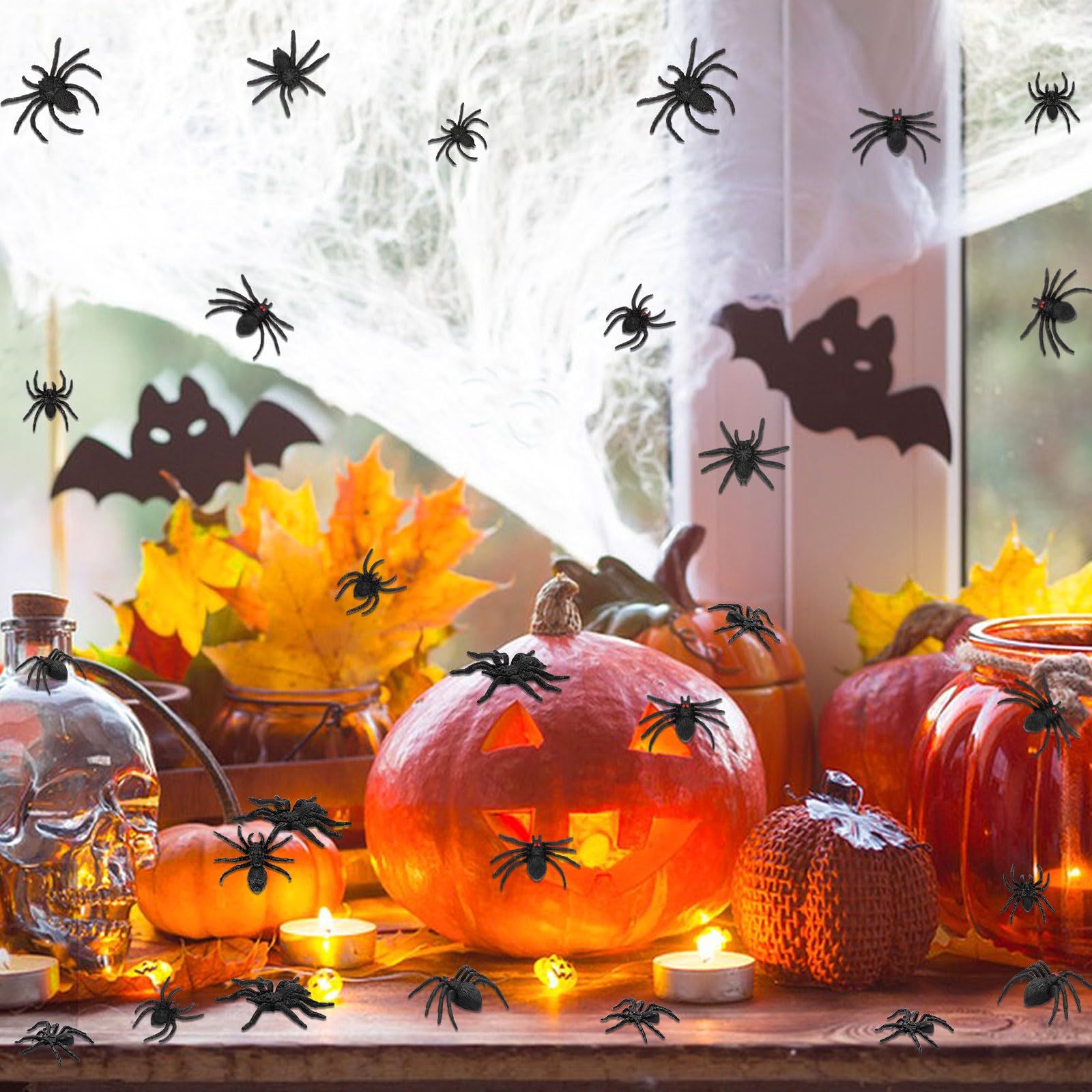 Plastic Spiders, 40 PCS Black Realistic Plastic Fake Scary Spiders Halloween Prank Props Halloween